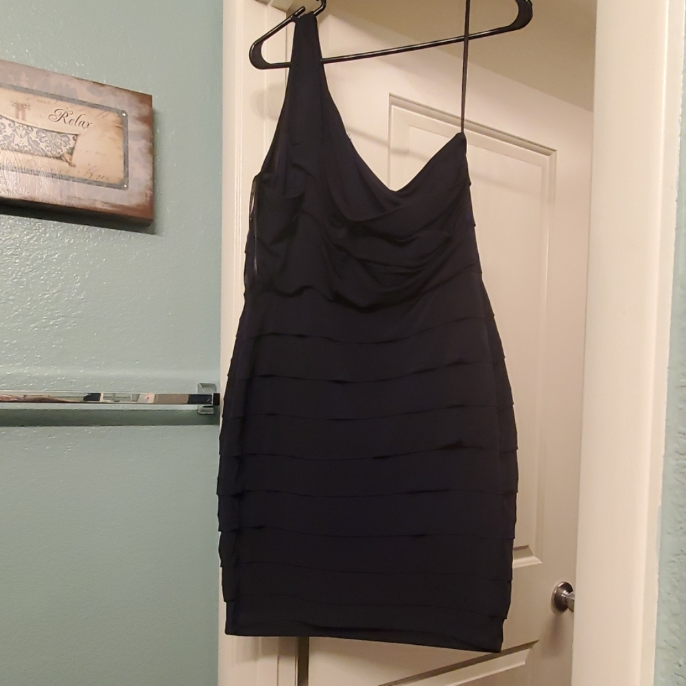 1 strap cocktail dress navy blue